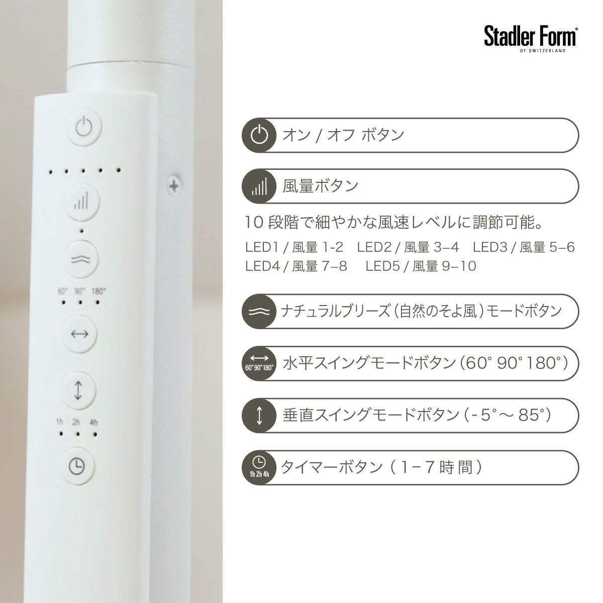 Stadler Form Simon 3Dサーキュレーター ホワイト さまざまな設定
